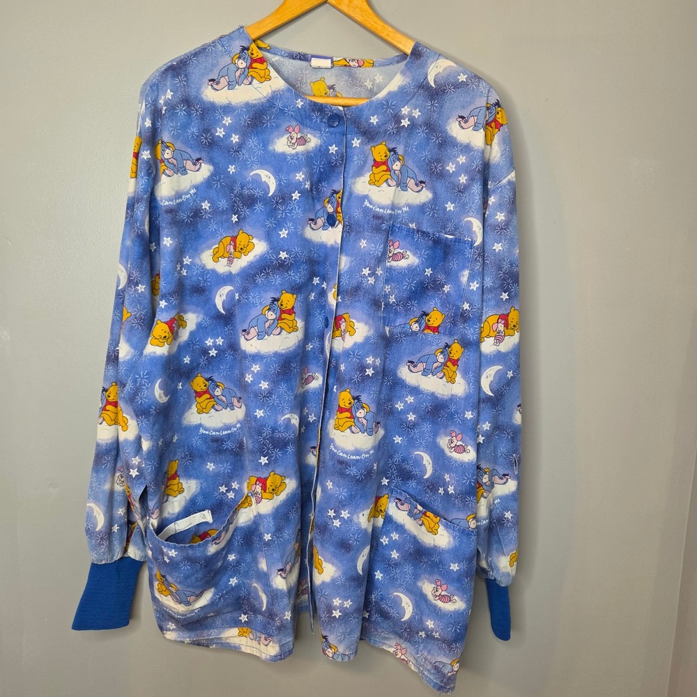 Disney Winnie the Pooh Eeyore Piglet Scrub Jacket Blue Cloud Star Moon XXL
